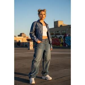 Y2K Fluid Jeans Shiny Denim Jacket Cotton Blend Small